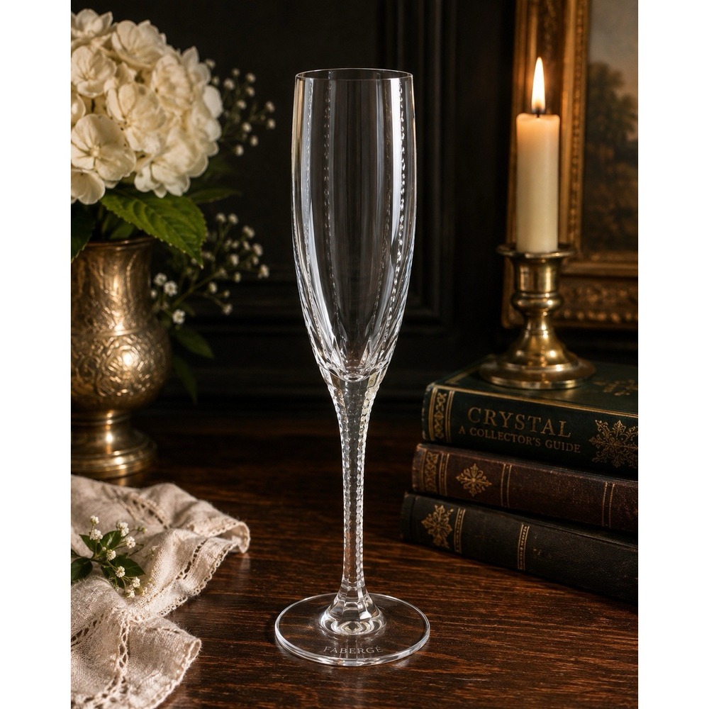 Faberge Bristol Atelier Crystal Champagne Flute 10 1/8" Signed Single Glass